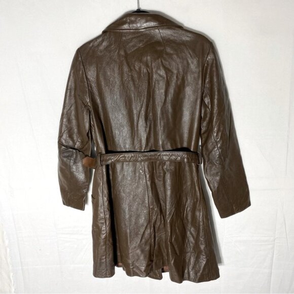 Vintage Brown Leather Belted Jacket XS - Picture 13 of 14